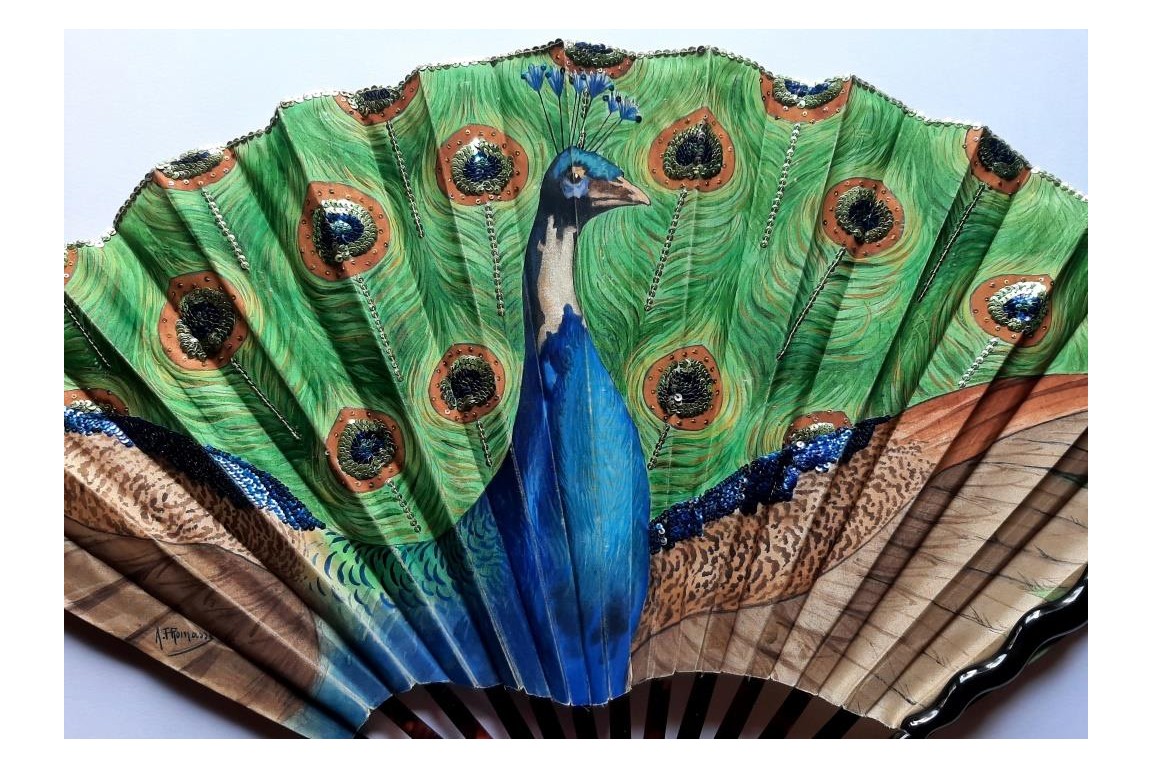 Peacock by Thomasse, fan circa 1900-1910