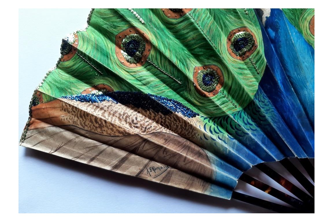 Le paon de Thomasse, éventail vers 1900-1910