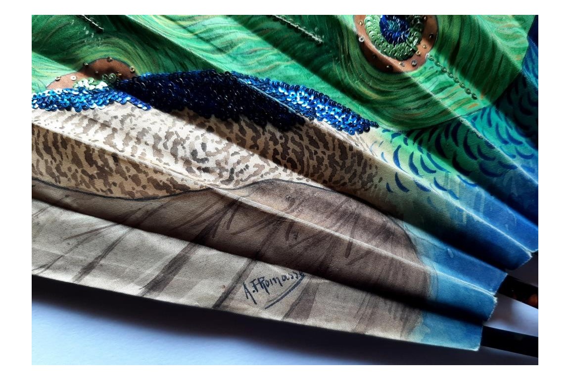 Le paon de Thomasse, éventail vers 1900-1910