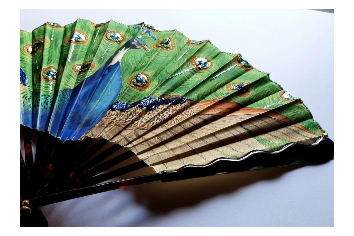 Le paon de Thomasse, éventail vers 1900-1910