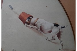 Le chien ratier, feuille d'éventail vers 1900