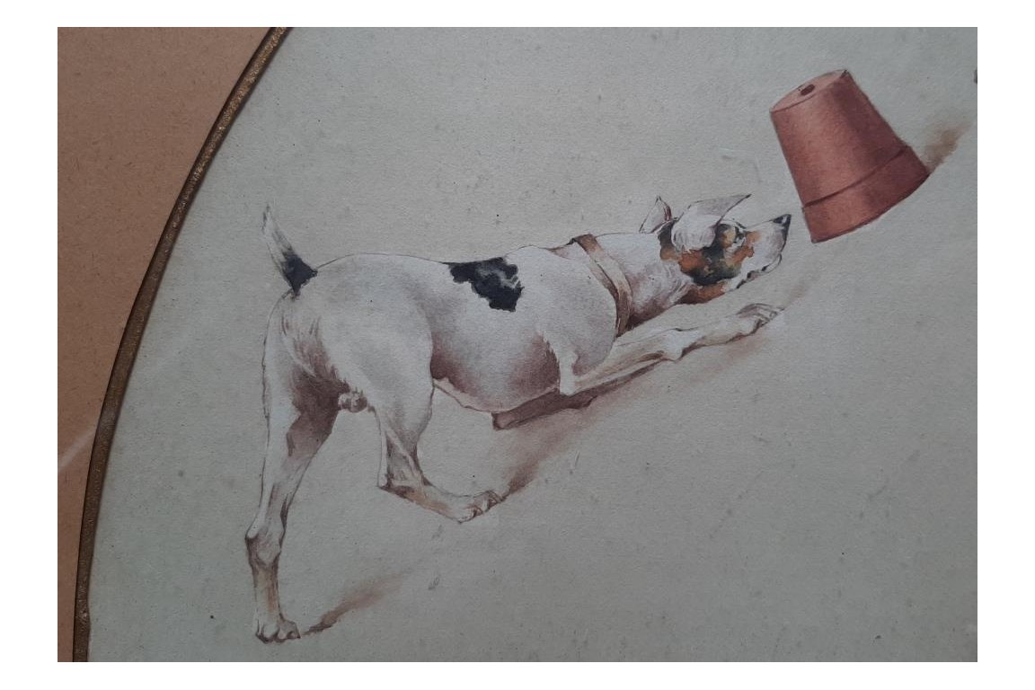 Le chien ratier, feuille d'éventail vers 1900