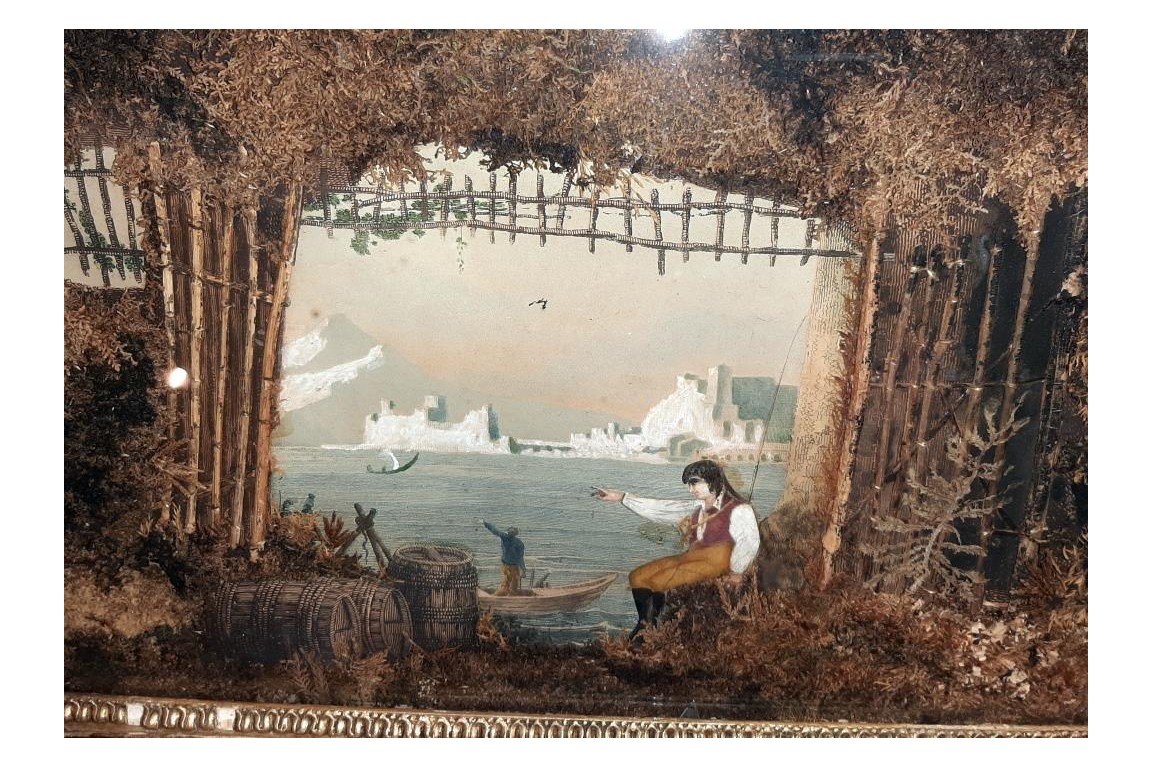 Borgo Santa Lucia et le Vésuve au naturel, gravure milieu XIXe siècle