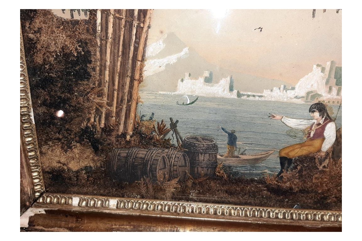 Borgo Santa Lucia et le Vésuve au naturel, gravure milieu XIXe siècle
