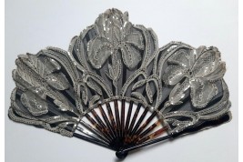 Iris flowers, Duvelleroy fan, circa 1900-1910