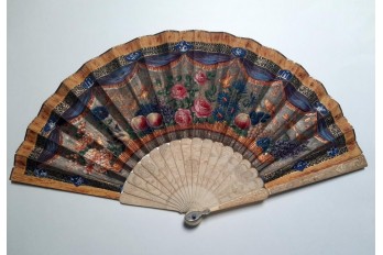 Fruits, flowers and birds, fan circa 1835-40