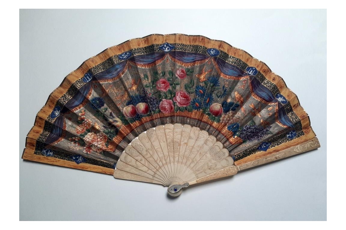 Fruits, flowers and birds, fan circa 1835-40