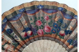 Fruits, flowers and birds, fan circa 1835-40