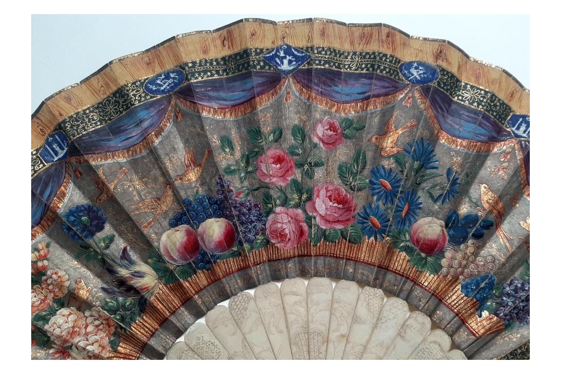 Fruits, flowers and birds, fan circa 1835-40