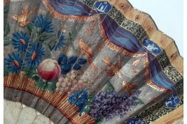 Fruits, flowers and birds, fan circa 1835-40