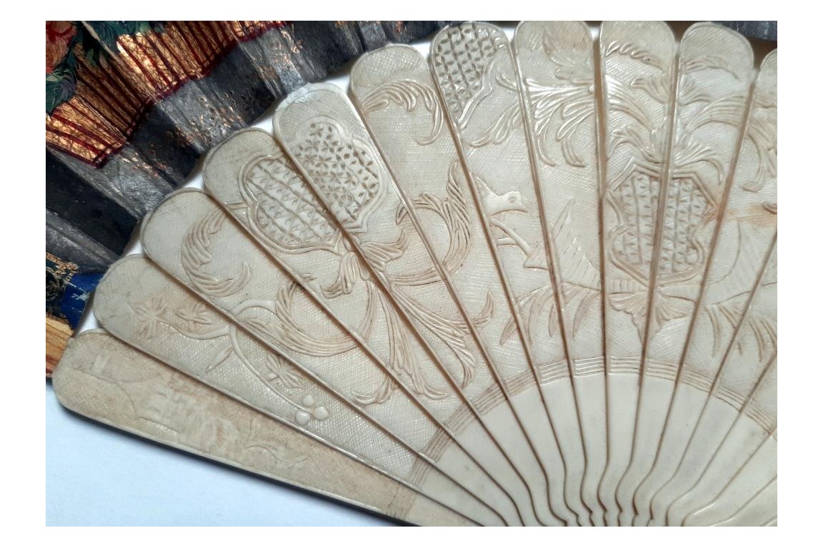 Fruits, flowers and birds, fan circa 1835-40