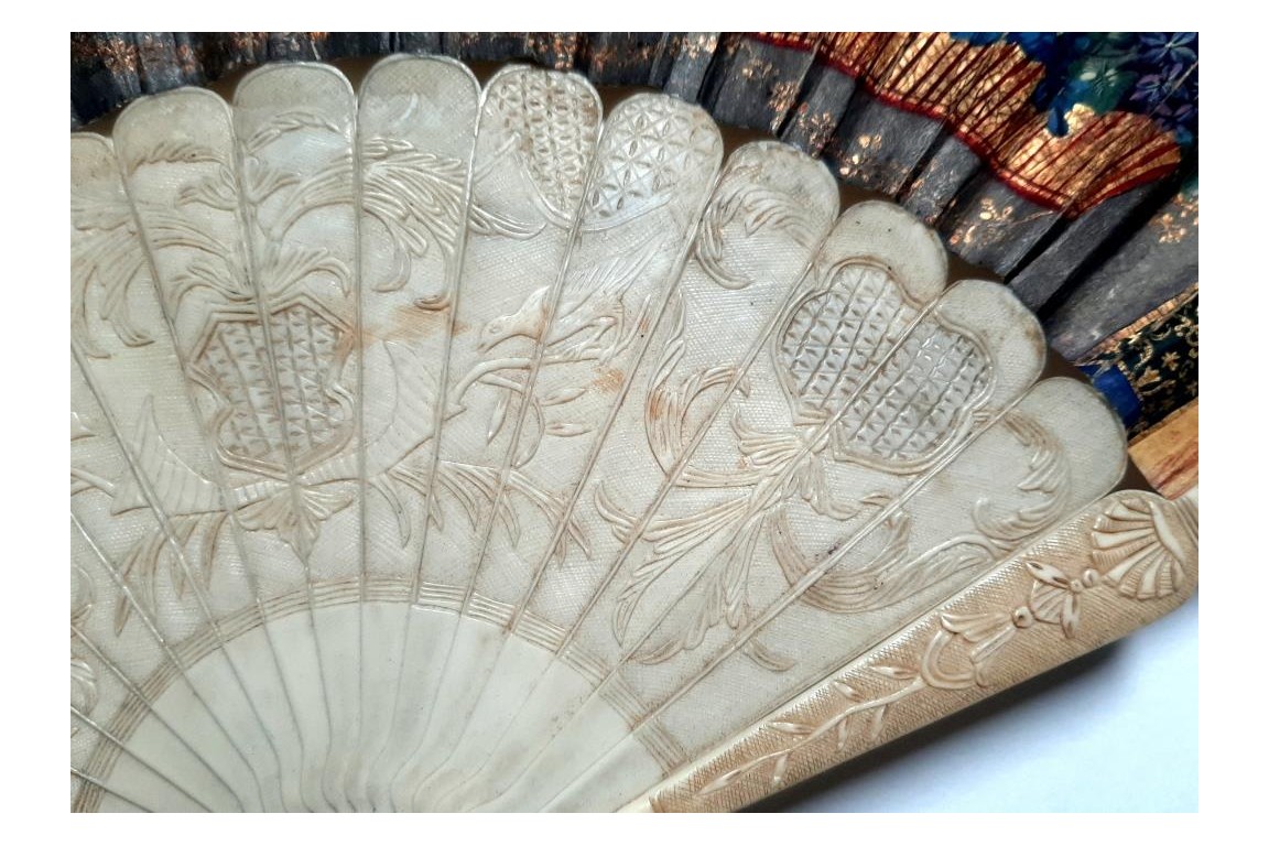 Fruits, flowers and birds, fan circa 1835-40