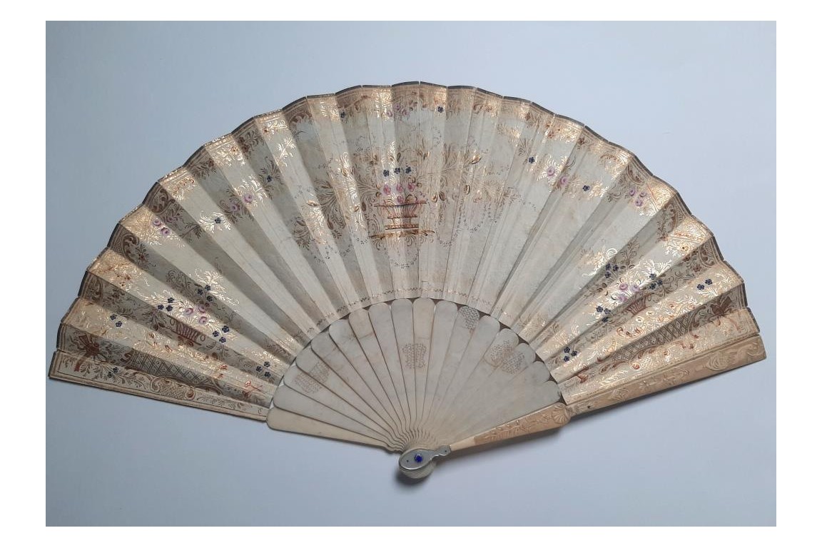 Fruits, flowers and birds, fan circa 1835-40