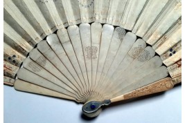 Fruits, flowers and birds, fan circa 1835-40
