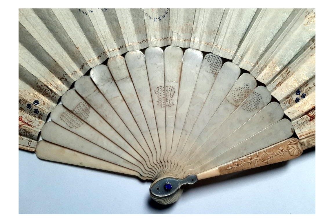 Fruits, flowers and birds, fan circa 1835-40