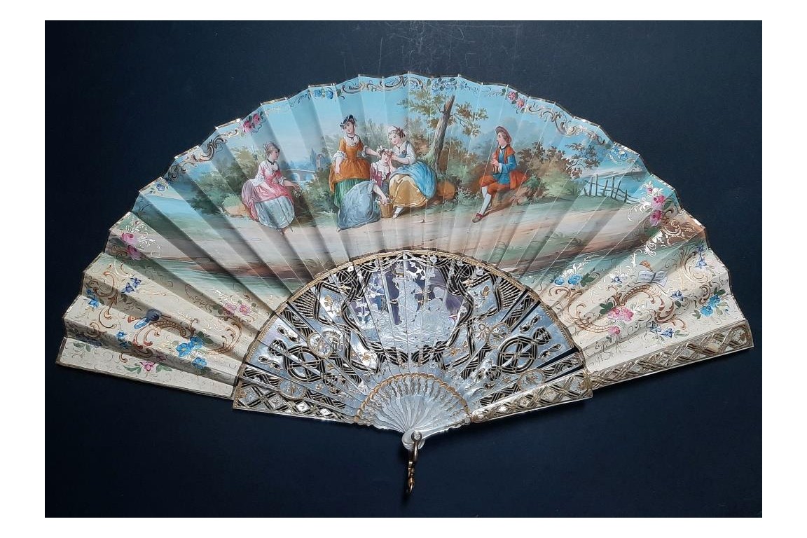 Flower crowns, fan circa 1850-60