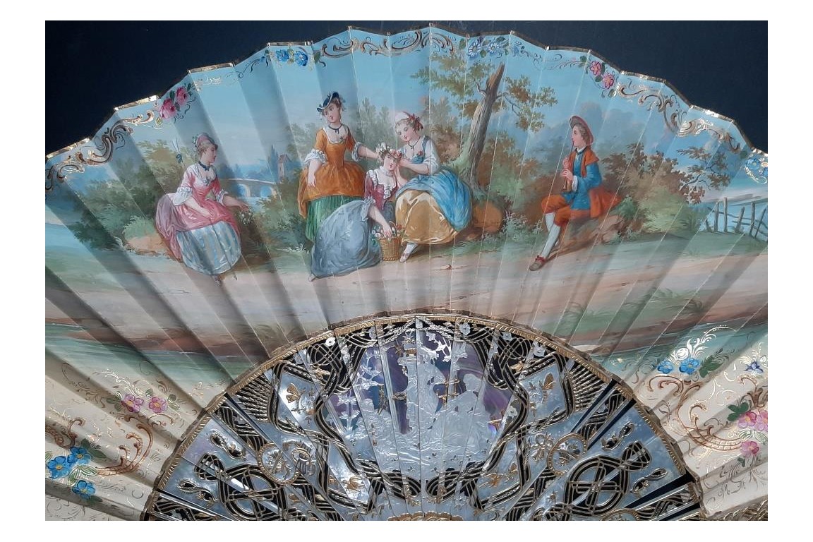 Flower crowns, fan circa 1850-60