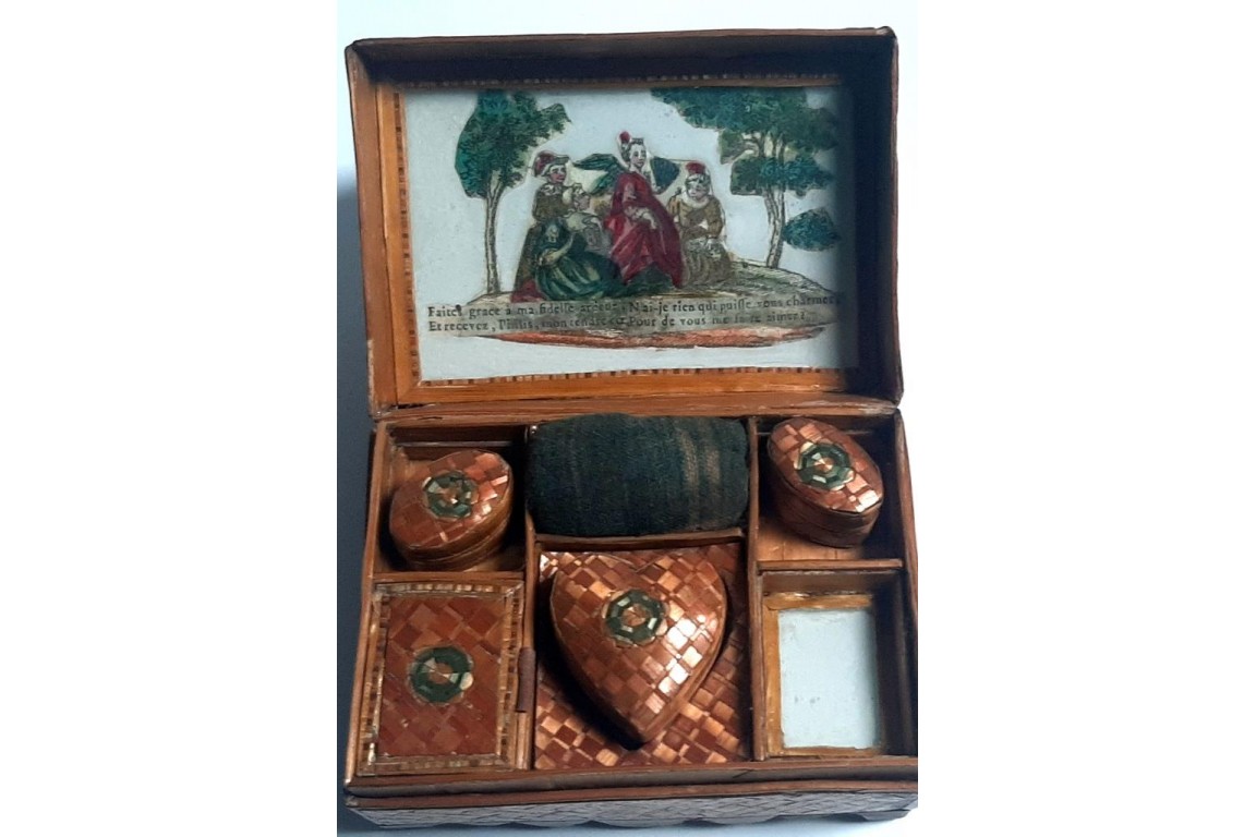 Coffrets à couture en marqueterie de paille, 18-19eme siècle