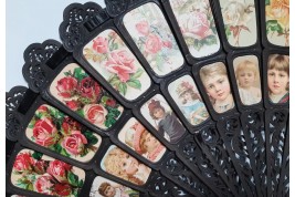 Des enfants et des fleurs, éventail géant début XXe siécle