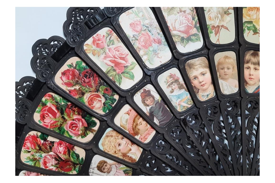 Des enfants et des fleurs, éventail géant début XXe siécle