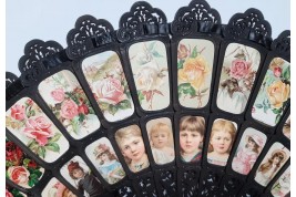 Des enfants et des fleurs, éventail géant début XXe siécle