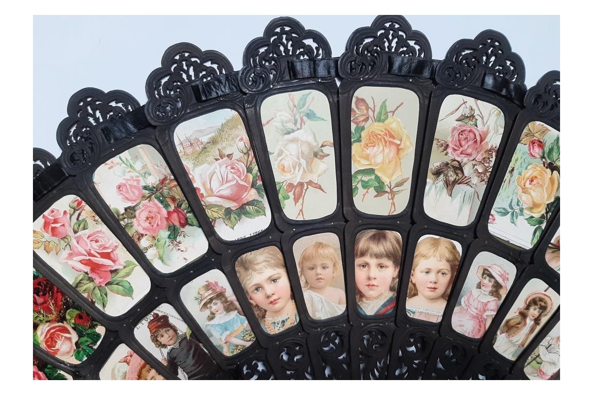Des enfants et des fleurs, éventail géant début XXe siécle