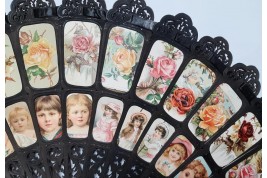 Des enfants et des fleurs, éventail géant début XXe siécle