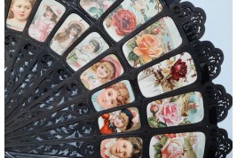 Des enfants et des fleurs, éventail géant début XXe siécle