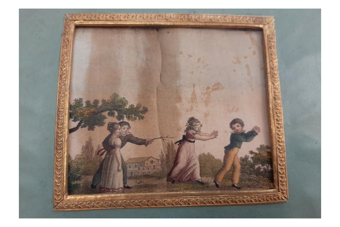 Children's play, scrolling screen fan, crca 1820-30