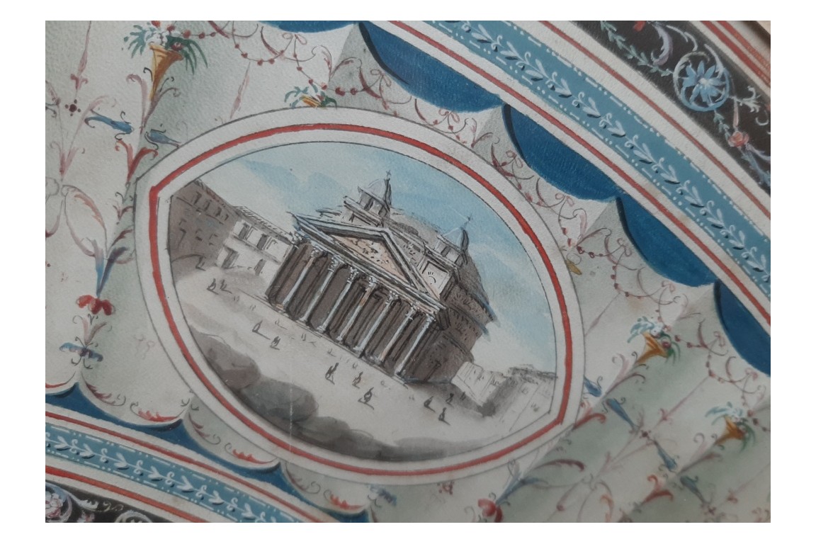 Piazza del Popolo, Grand Tour fan leaf, late 18th century