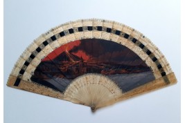 Volcano Stromboli at night, fan circa 1820-30