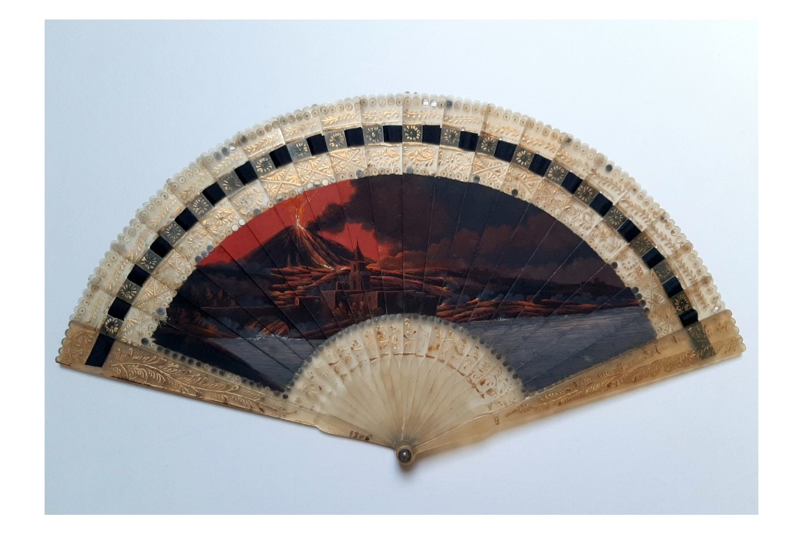 Volcano Stromboli at night, fan circa 1820-30