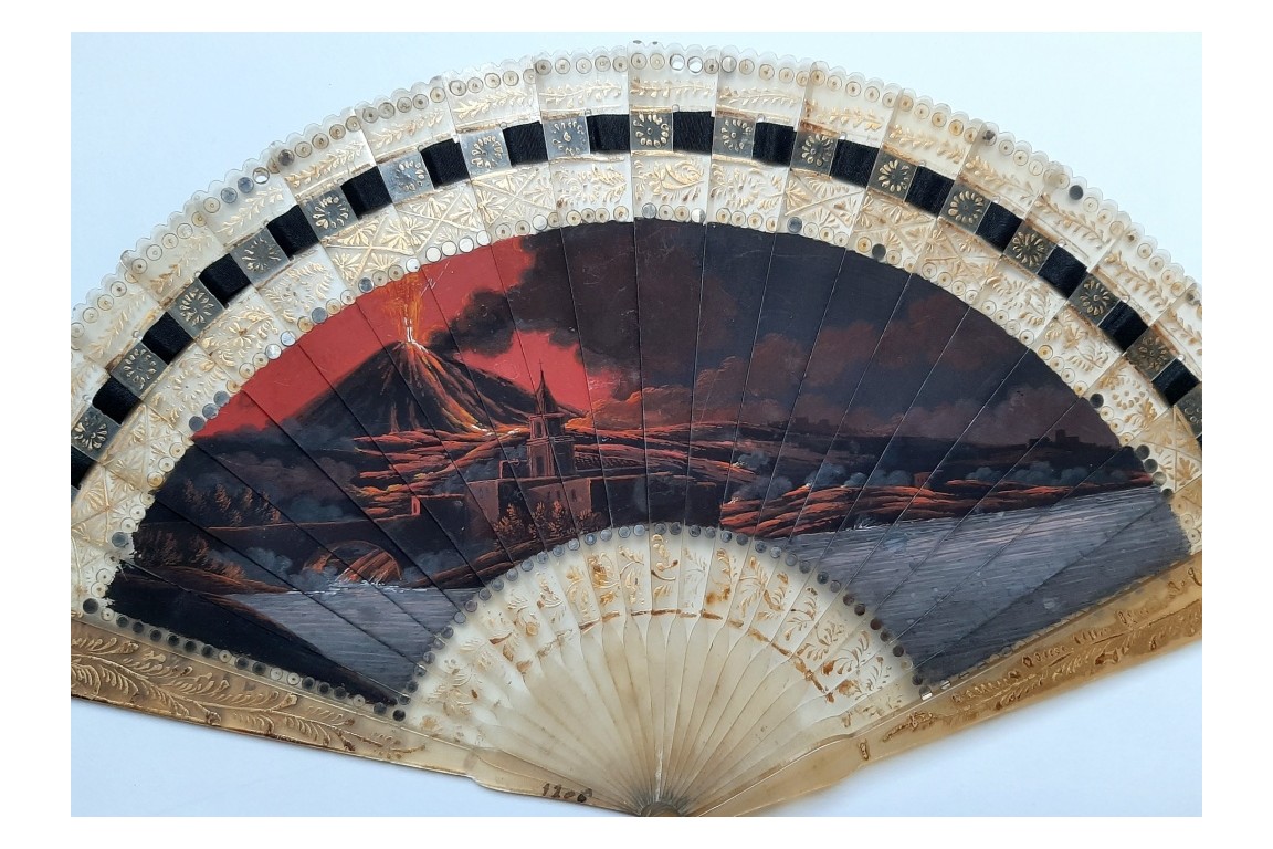 Volcano Stromboli at night, fan circa 1820-30