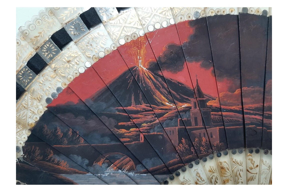 Volcano Stromboli at night, fan circa 1820-30