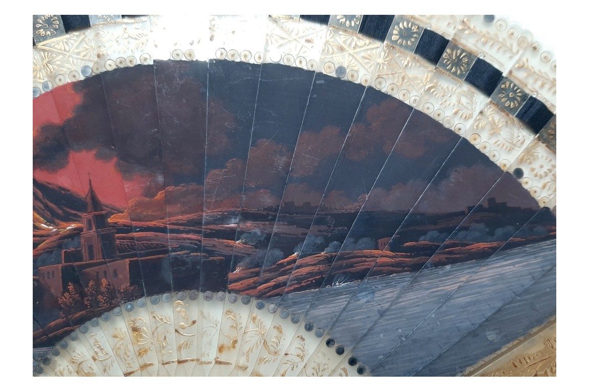 Volcano Stromboli at night, fan circa 1820-30