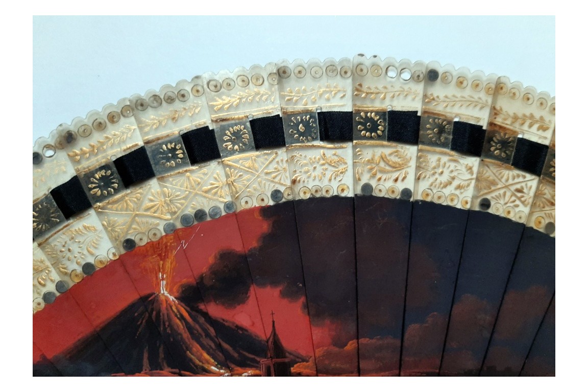 Volcano Stromboli at night, fan circa 1820-30