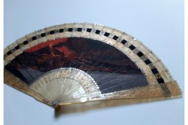 Volcano Stromboli at night, fan circa 1820-30