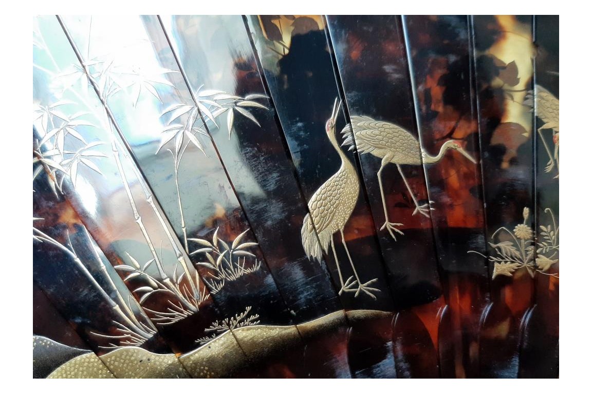 Japanese quails and cranes, 19th century fan