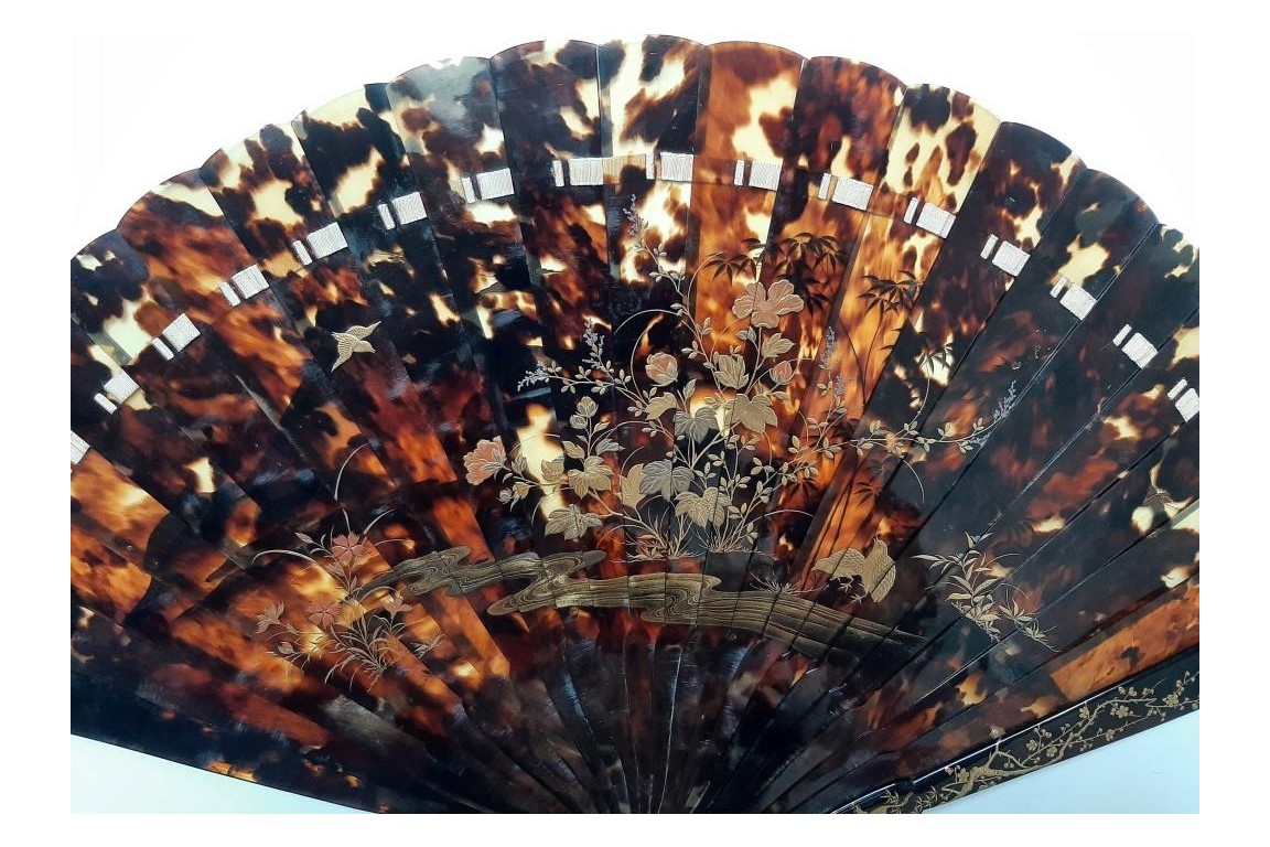 Japanese quails and cranes, 19th century fan