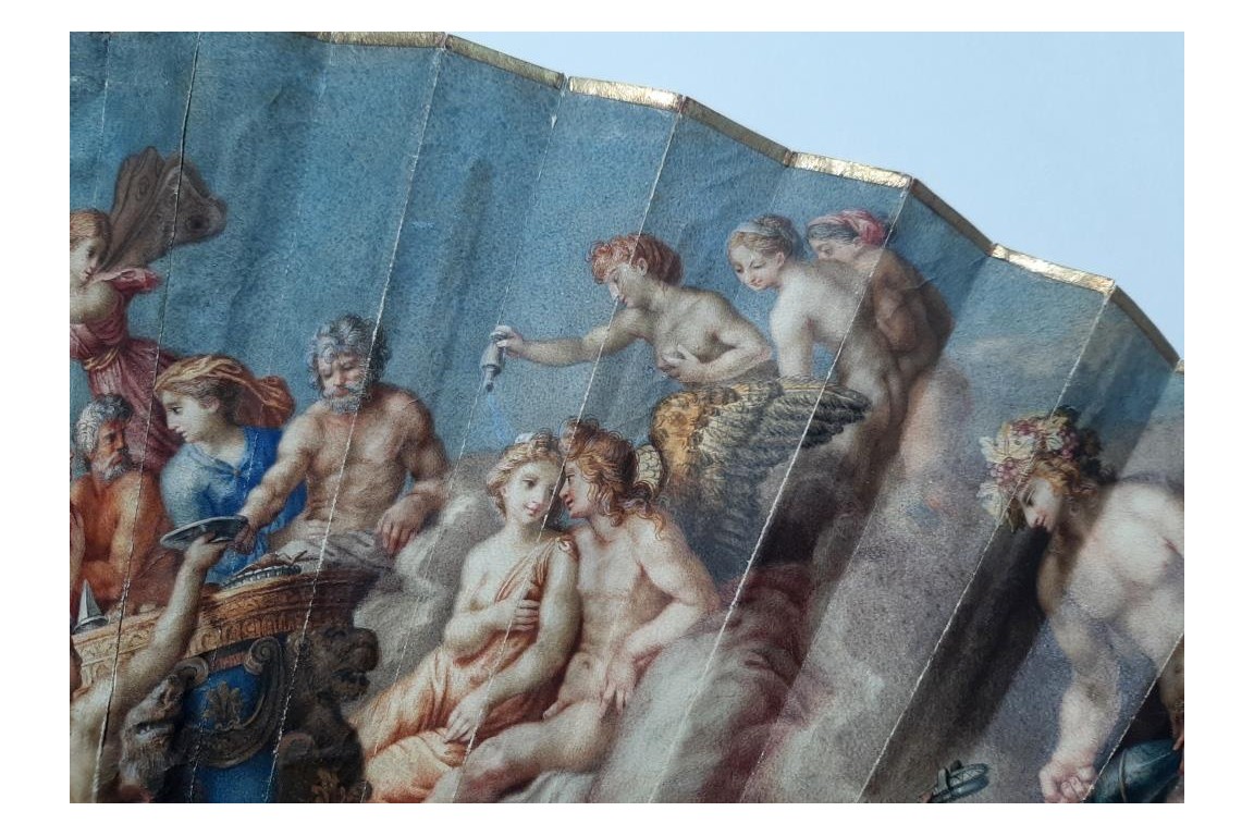 Les noces de Cupidon et Psyché d'après Raphael, éventail vers 1750