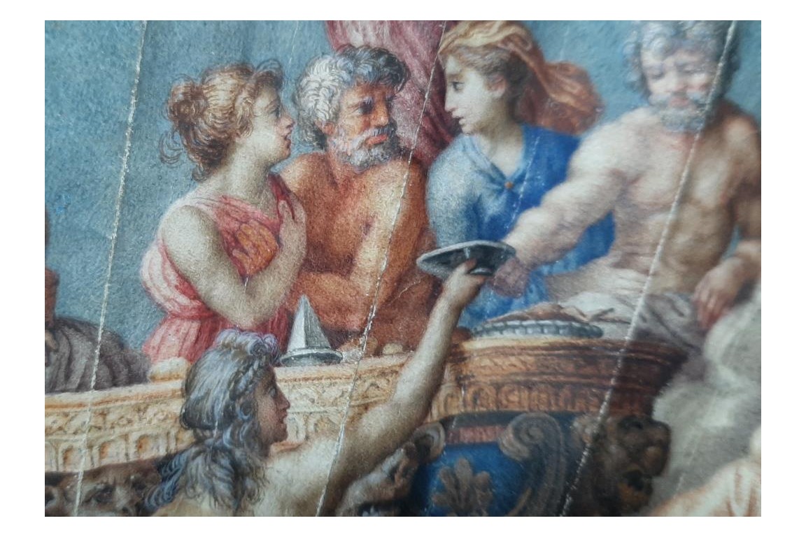 Les noces de Cupidon et Psyché d'après Raphael, éventail vers 1750