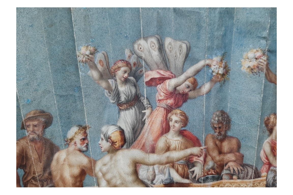 Les noces de Cupidon et Psyché d'après Raphael, éventail vers 1750