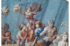 Les noces de Cupidon et Psyché d'après Raphael, éventail vers 1750