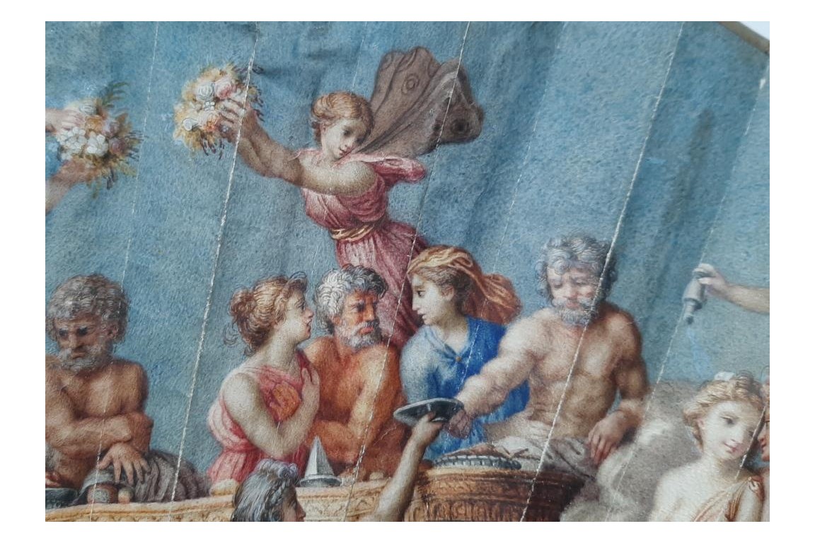 Les noces de Cupidon et Psyché d'après Raphael, éventail vers 1750