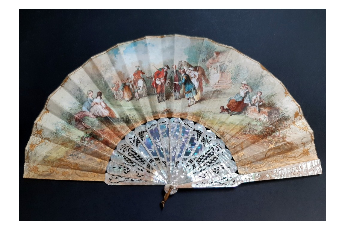 The distribution of alms, fan circa 1870-90