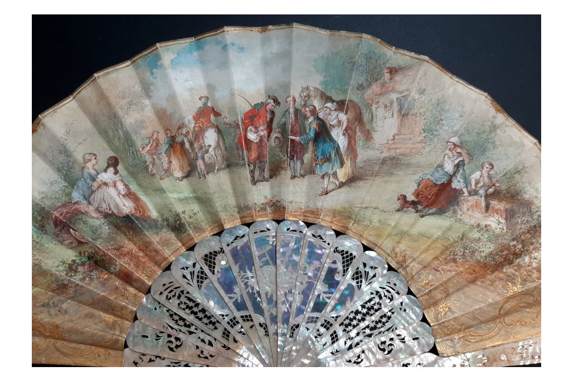 The distribution of alms, fan circa 1870-90