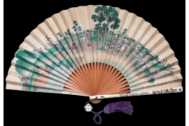 Drinking tea in the rice fields, Japan fan, circa 1870-80