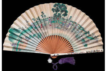 Drinking tea in the rice fields, Japan fan, circa 1870-80