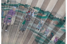 Boire le thé dans les rizières, éventail Japon vers 1870-80