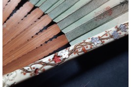 Drinking tea in the rice fields, Japan fan, circa 1870-80